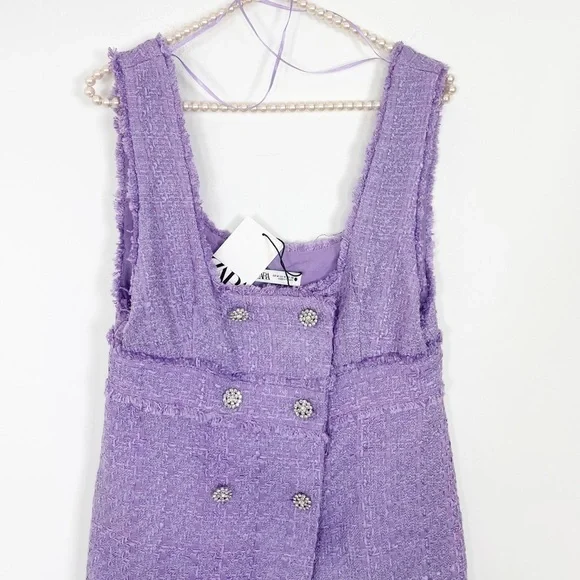 New Zara Tweed Rhinestone Button Dress - Picture 9 of 10